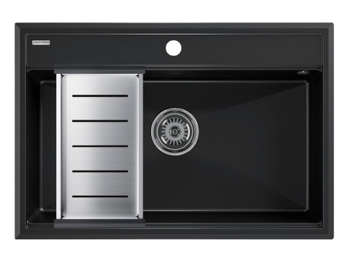 Кухонная мойка + коландер Paulmark PM117551-BLM+A375-BS 75х51 цвет черный металлик